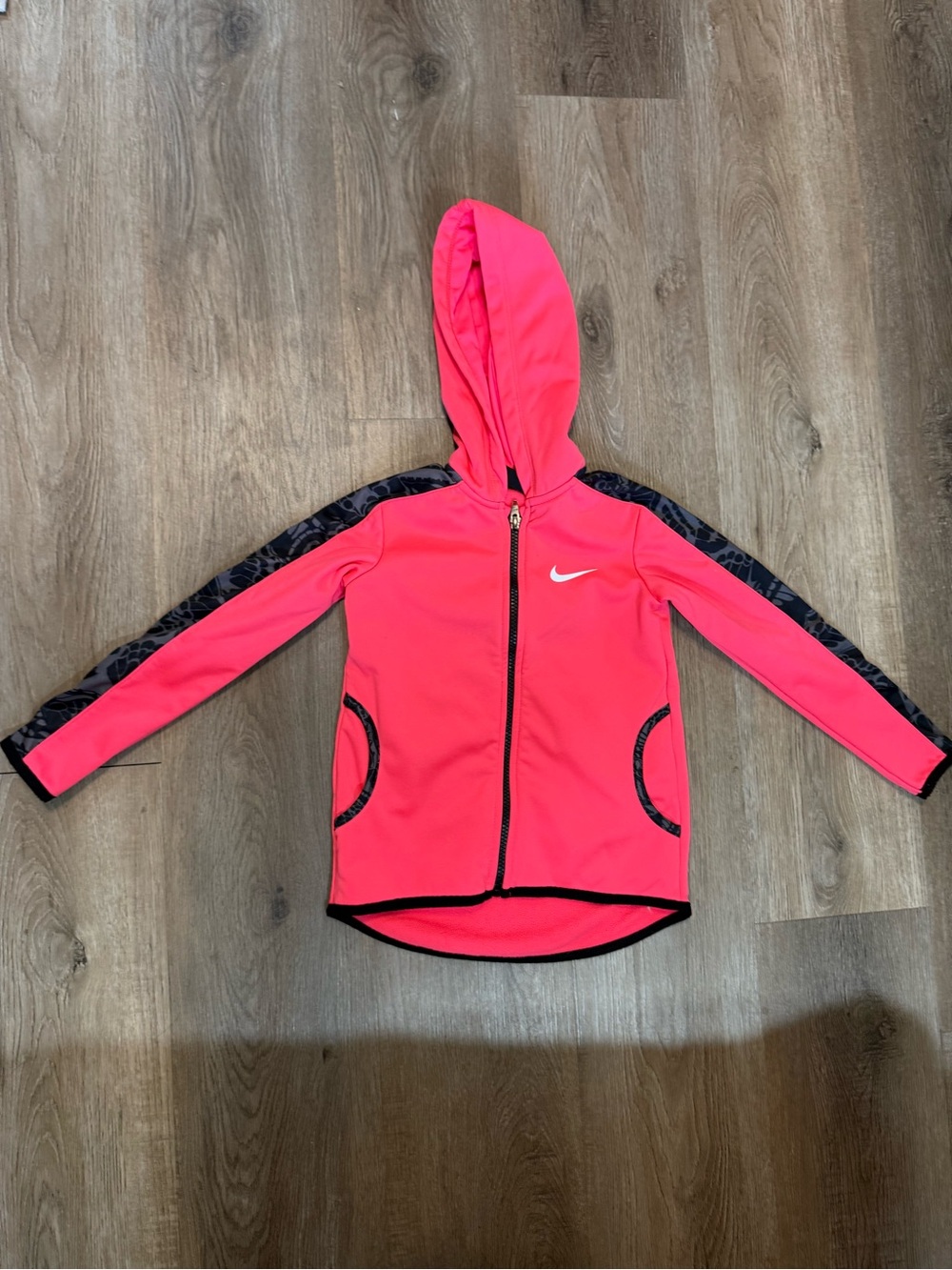 Nike Bright Pink Hooded Kids Swim Jacket with Black Trim